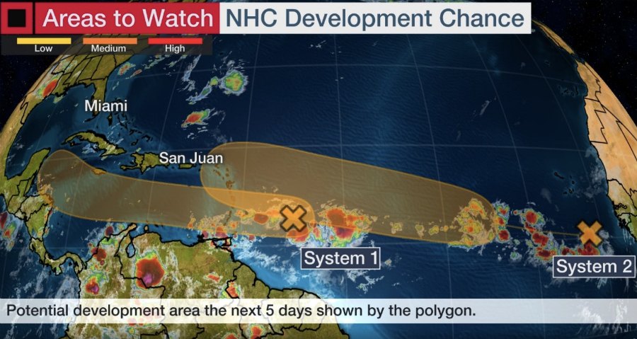 Two New Systems, One Aiming at Leeward Islands Including USVI, Expected to Form Into Depressions in Coming Days