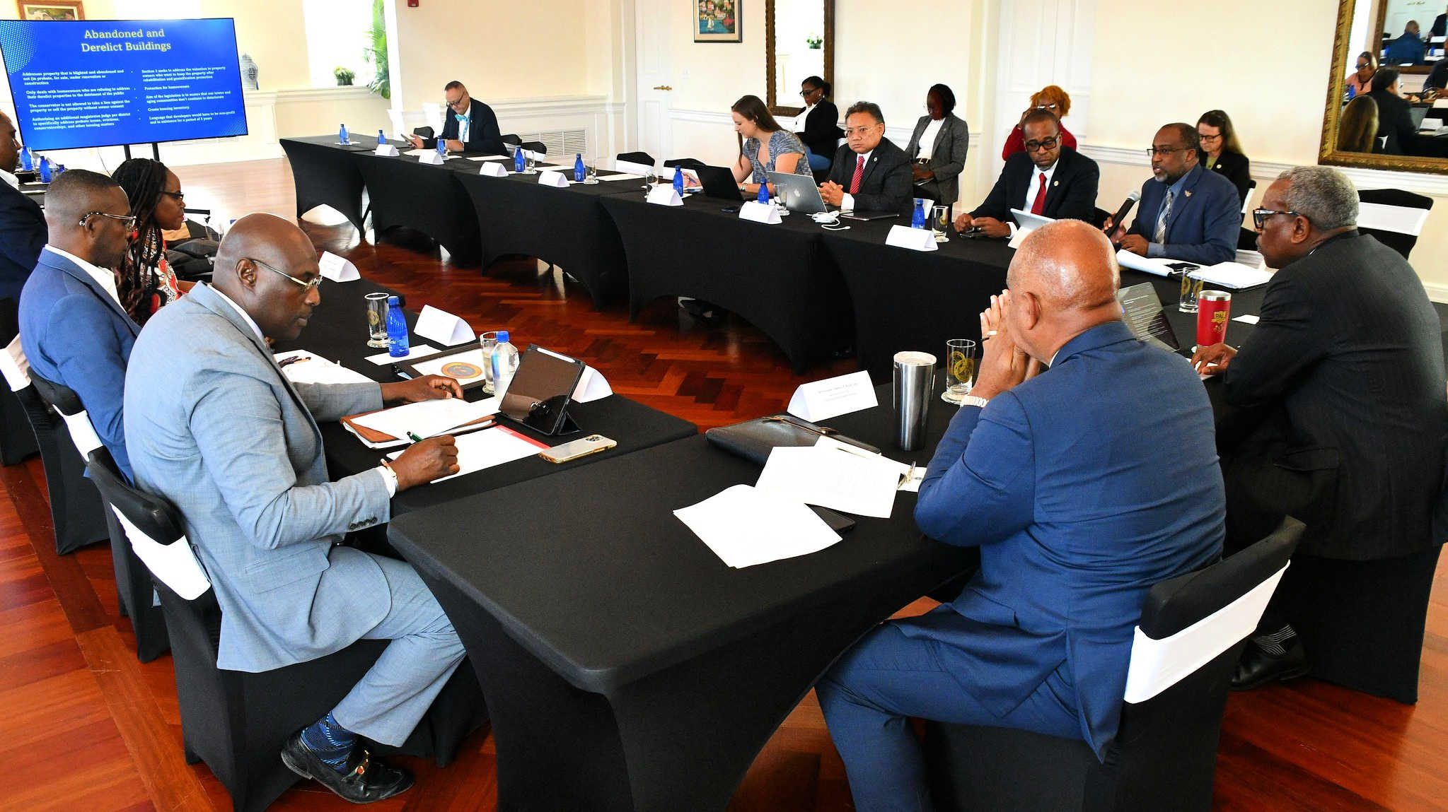 Gov. Albert Bryan Jr., Lt. Gov. Tregenza Roch and key administration officials met with members of the 35th Legislature on Wed. Oct. 18, 2023.