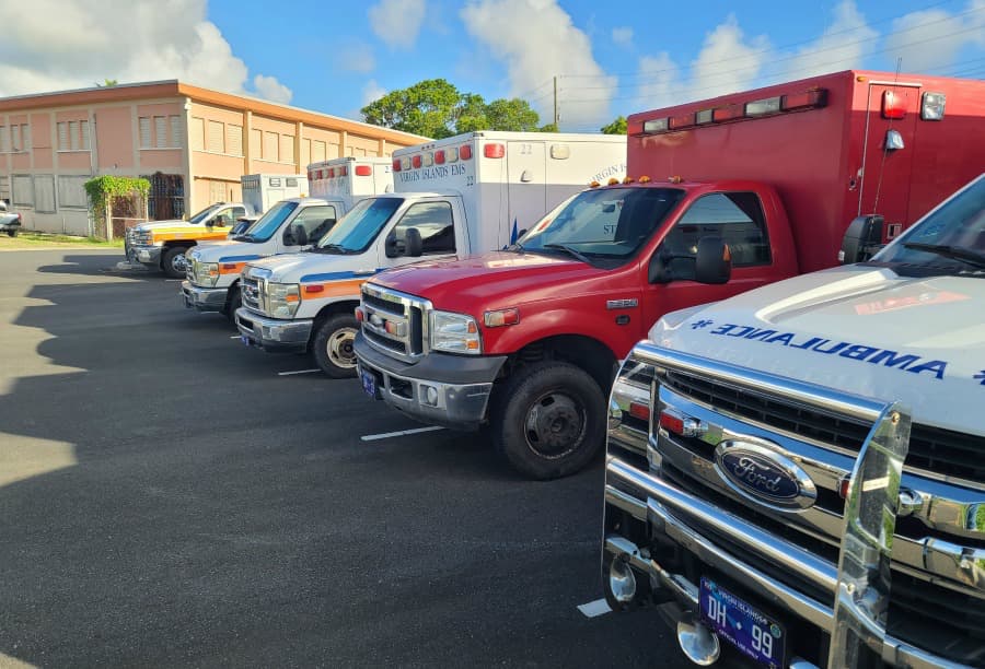 Emergency response vehicles parked at the Dept. of Health's Harwood Complex in Christiansted Tuesday, Sept. 8, 2020.
