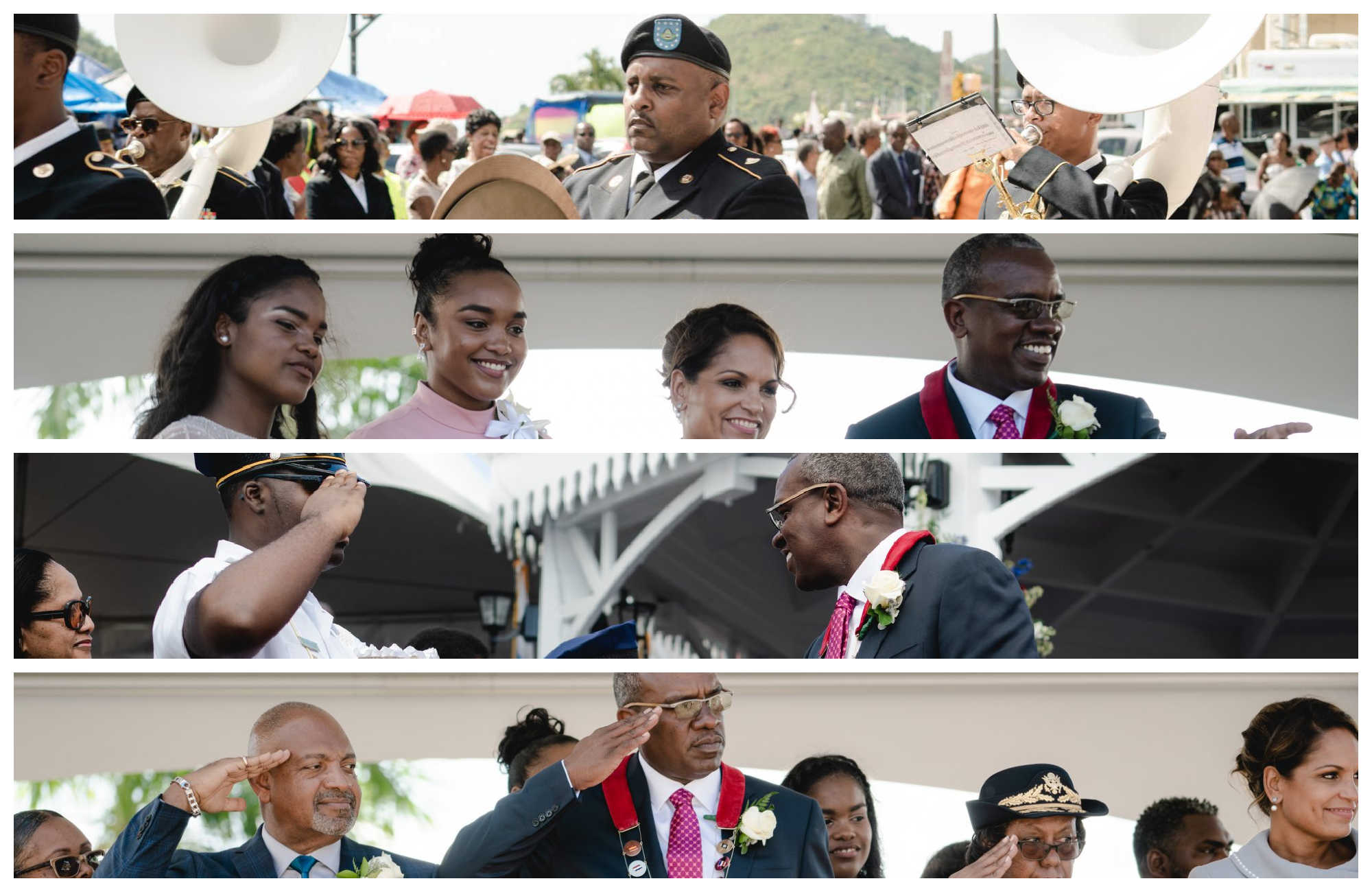 A collage of the 2019 inauguration of Governor Albert Bryan, Jr. in Charlotte Amalie, St. Thomas, USVI.