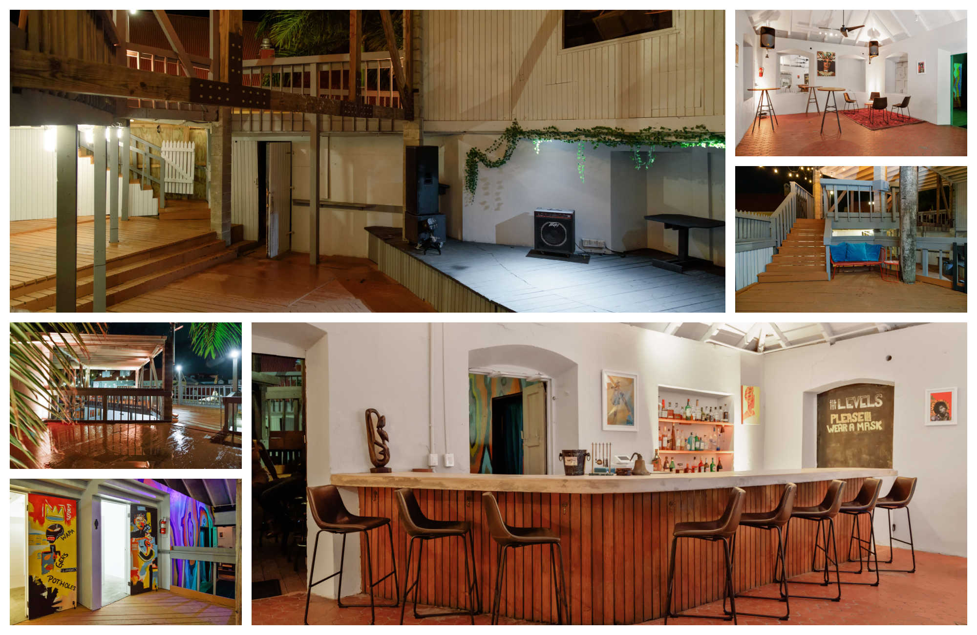 Picture collage of the different areas at Levels.