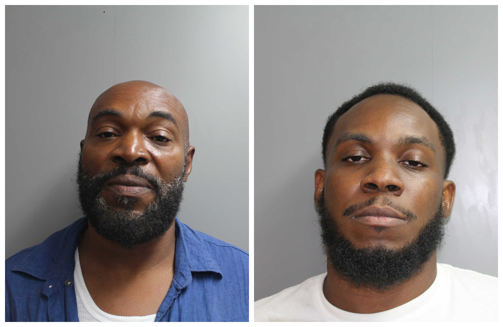 From left to right, mugshots of Lordsel Joseph Casey and his son, Edsel Ohari Casey.