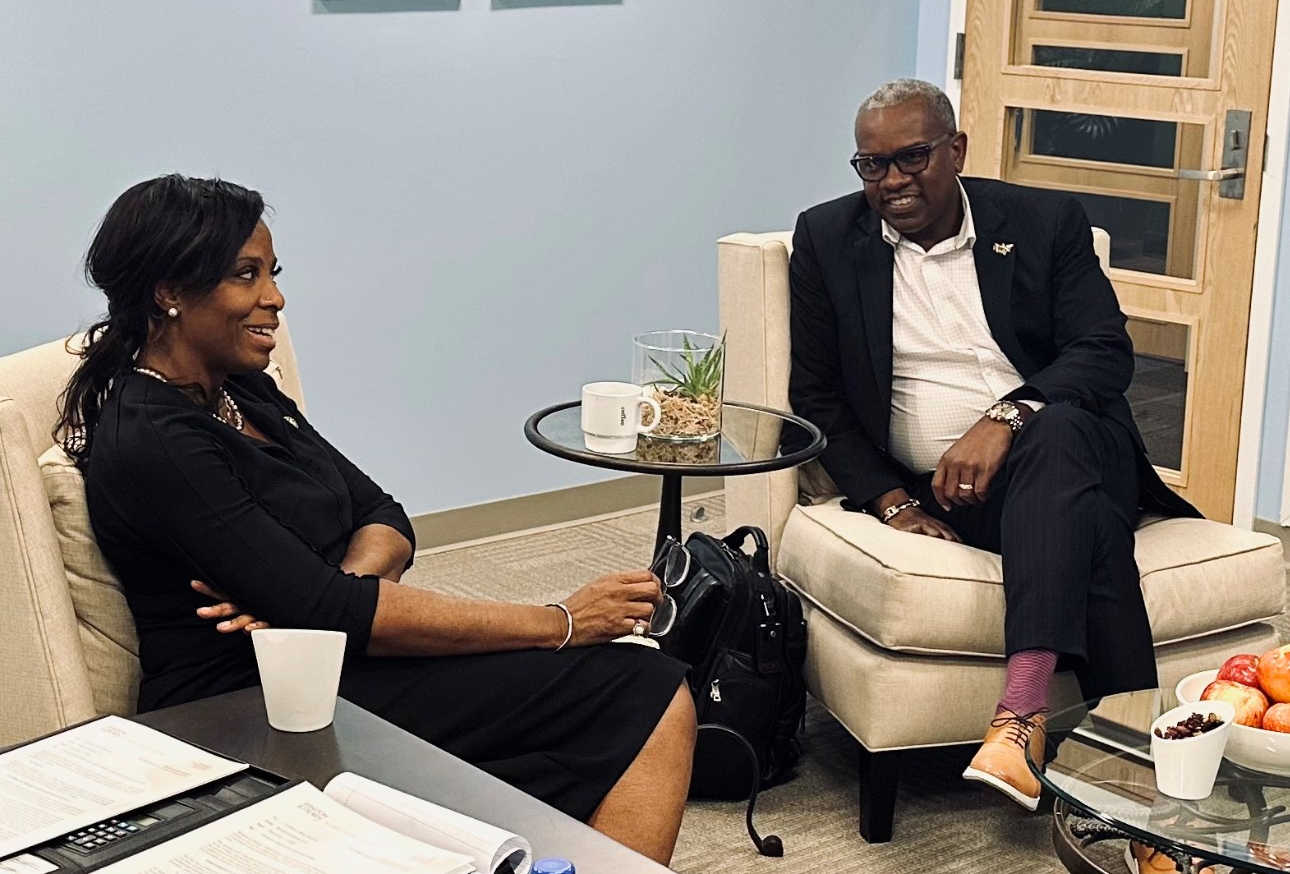 Congresswoman Stacey Plaskett, left, and Governor Albert Bryan, Jr. in Washington D.C. on Feb. 7, 2023.