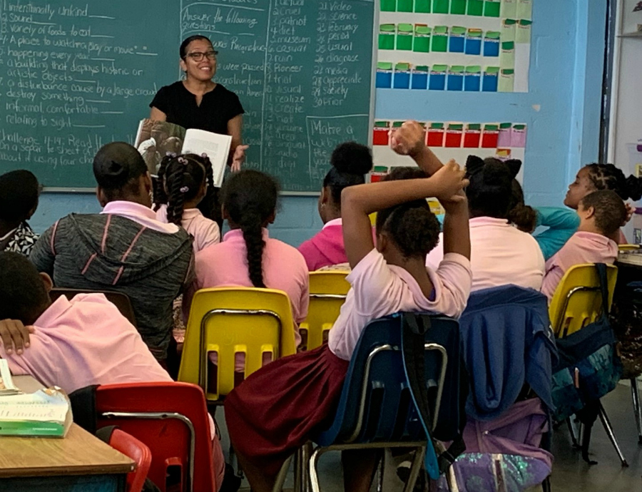 Principal Barbara McGregor reads to students at Juanita Gardine K-8 School on World Read Aloud Day on February 5.