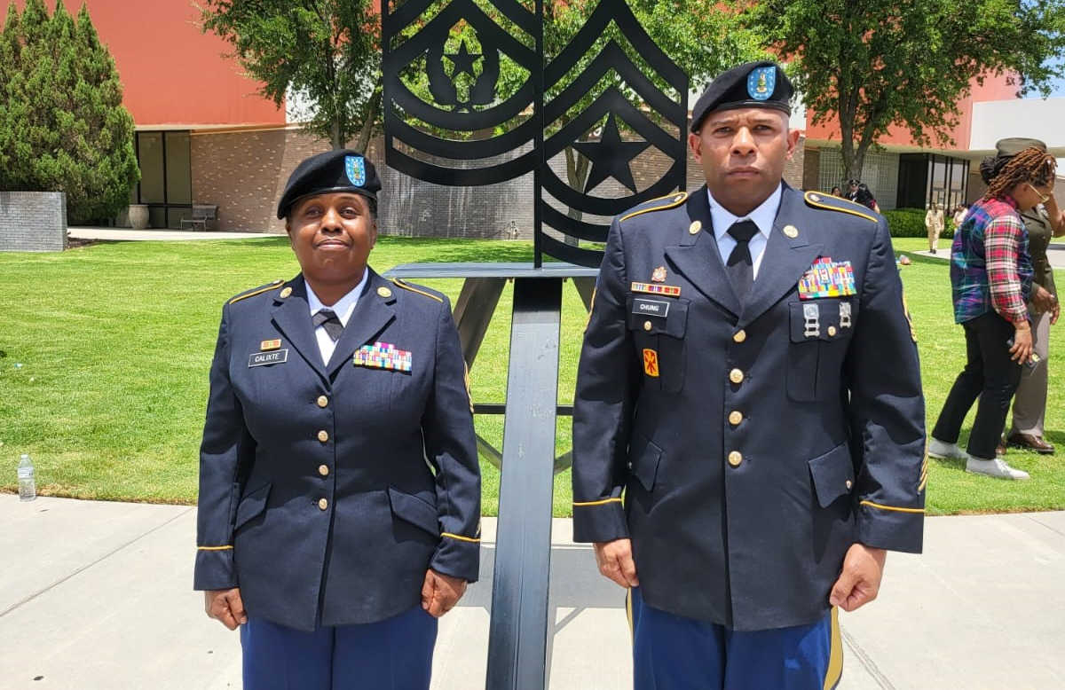 Virgin Islands National Guardsmen Master Sgts. Mizelle Calixte and Louin Chung.