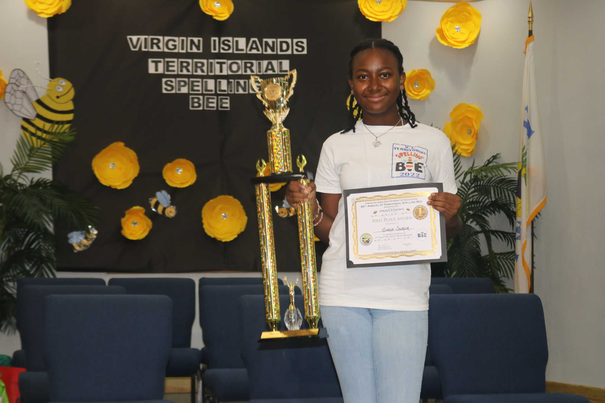 Shadya Coureur won the 49th Territorial Spelling Bee on Thursday, March 24, 2022, held on St. Croix at the Free Will Baptist Christian School.