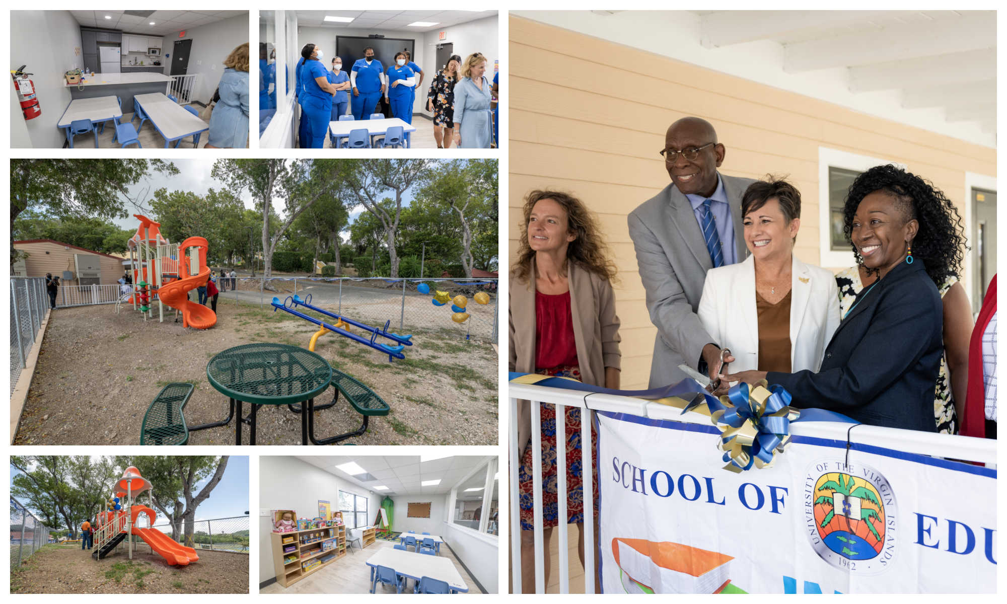 Picture collage of UVI's Inclusive Childcare Laboratory and Diagnostic Center on the St. Croix Campus.