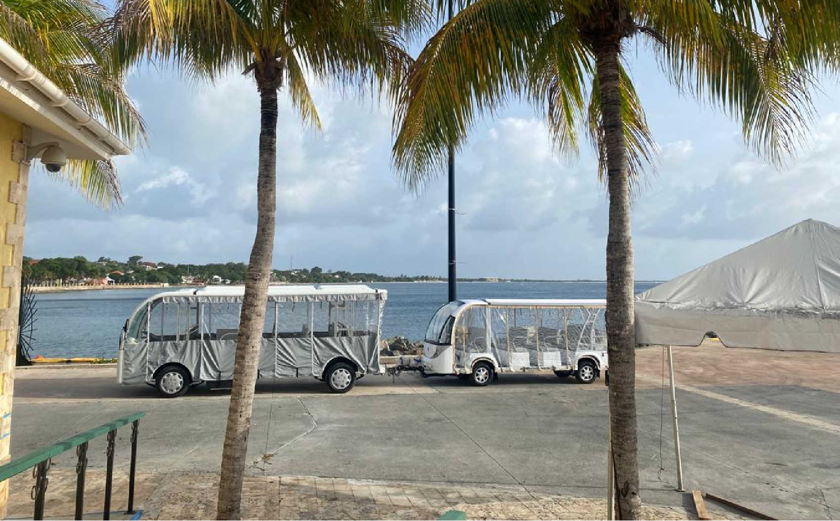 Moto Electric Vehicles trolley at the Ann E. Abramson Marine Facility on St. Croix.