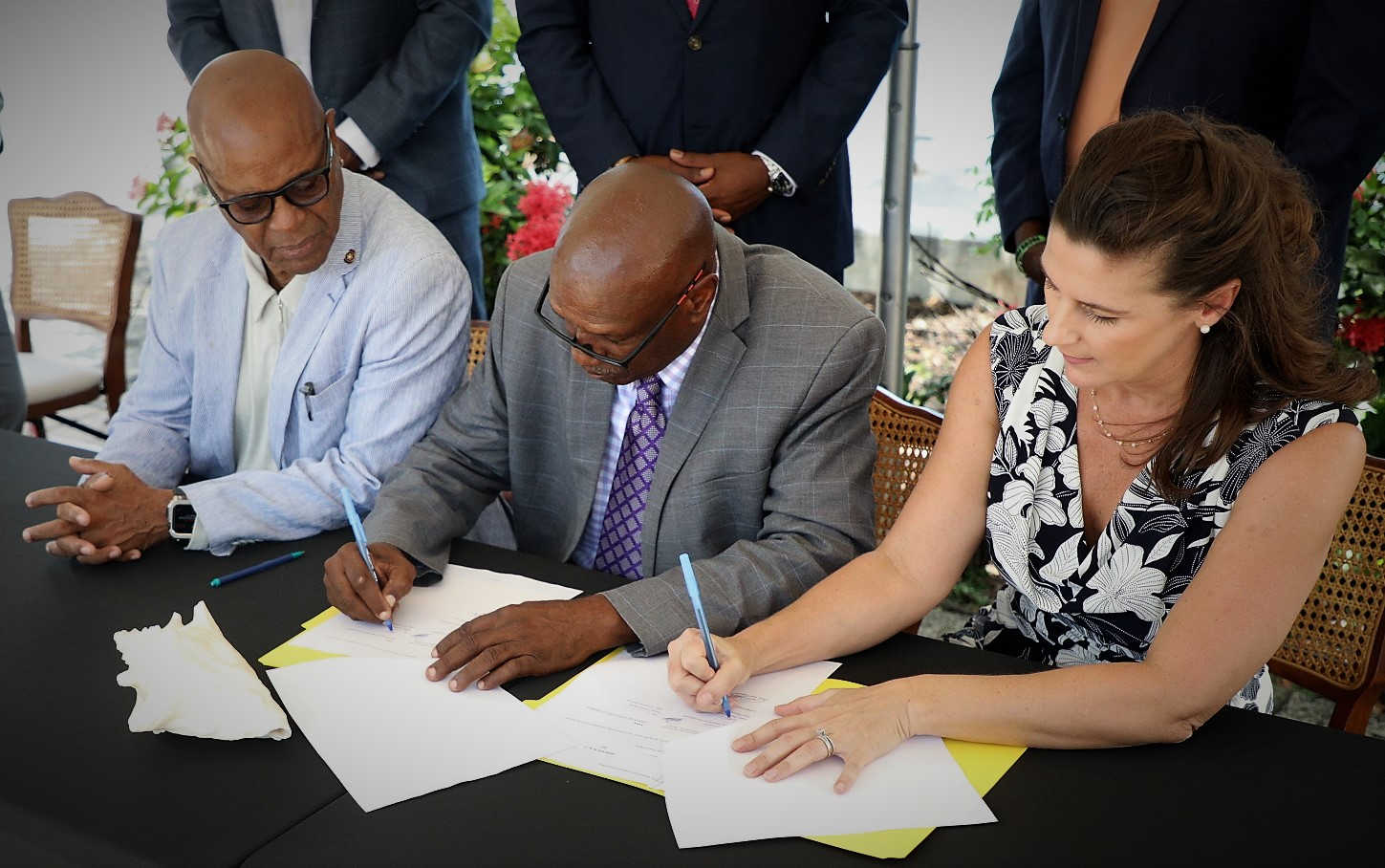 From left to right, VIPA Board Chairman Willard John, VIPA Executive Director Carlton Dowe, and Royal Caribbean Director of Destination Development Jayne Halcomb.