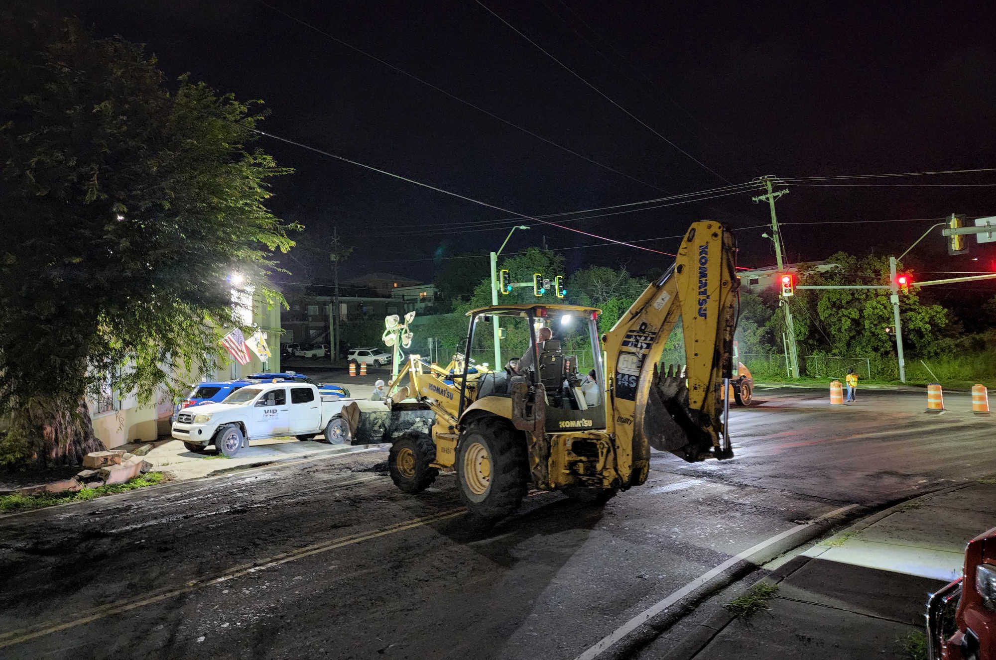 Roadwork at the Basin Triangle in Christiansted on Friday night.