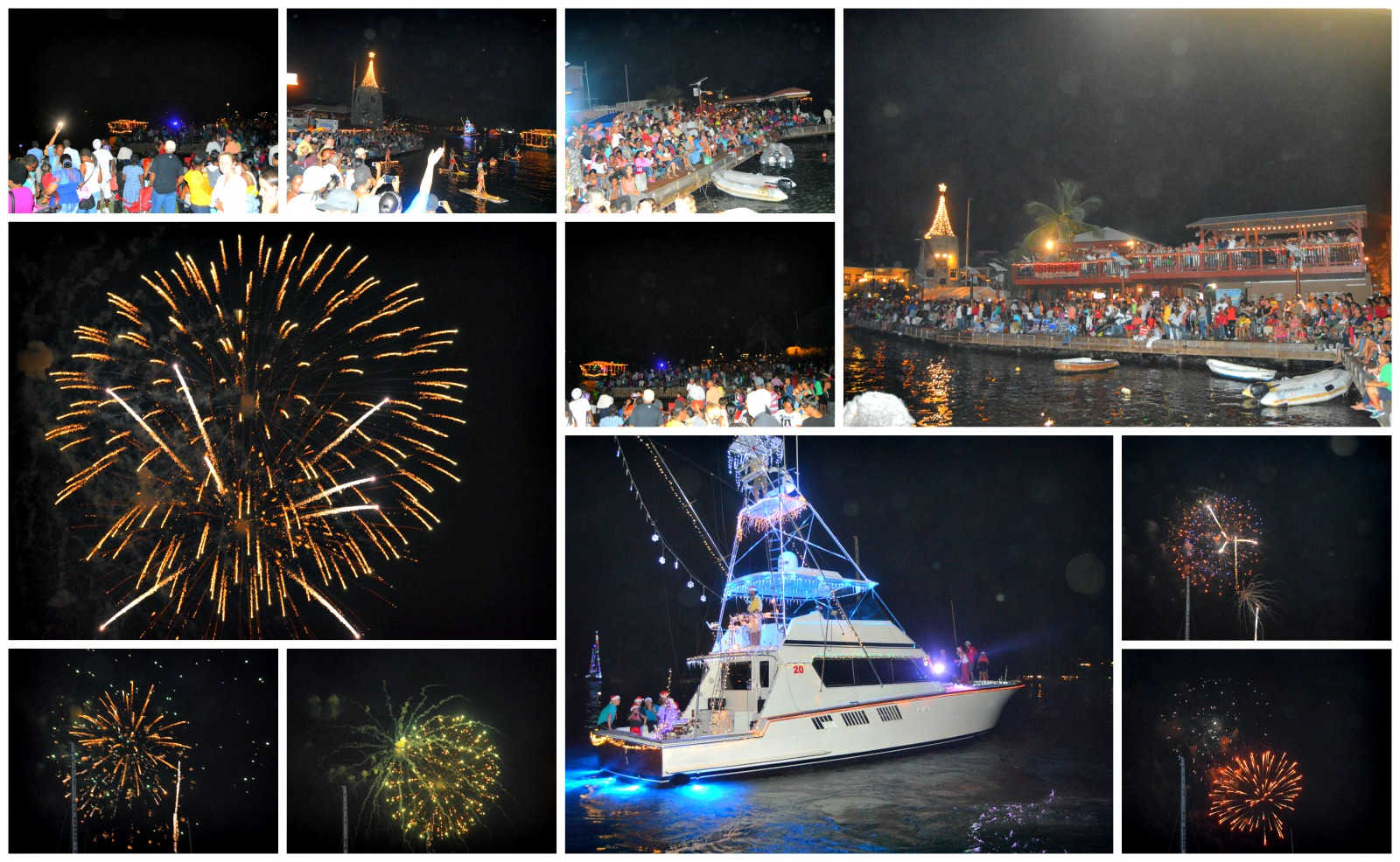 A collage of the 2015 boat parade and fireworks event on St. Croix.
