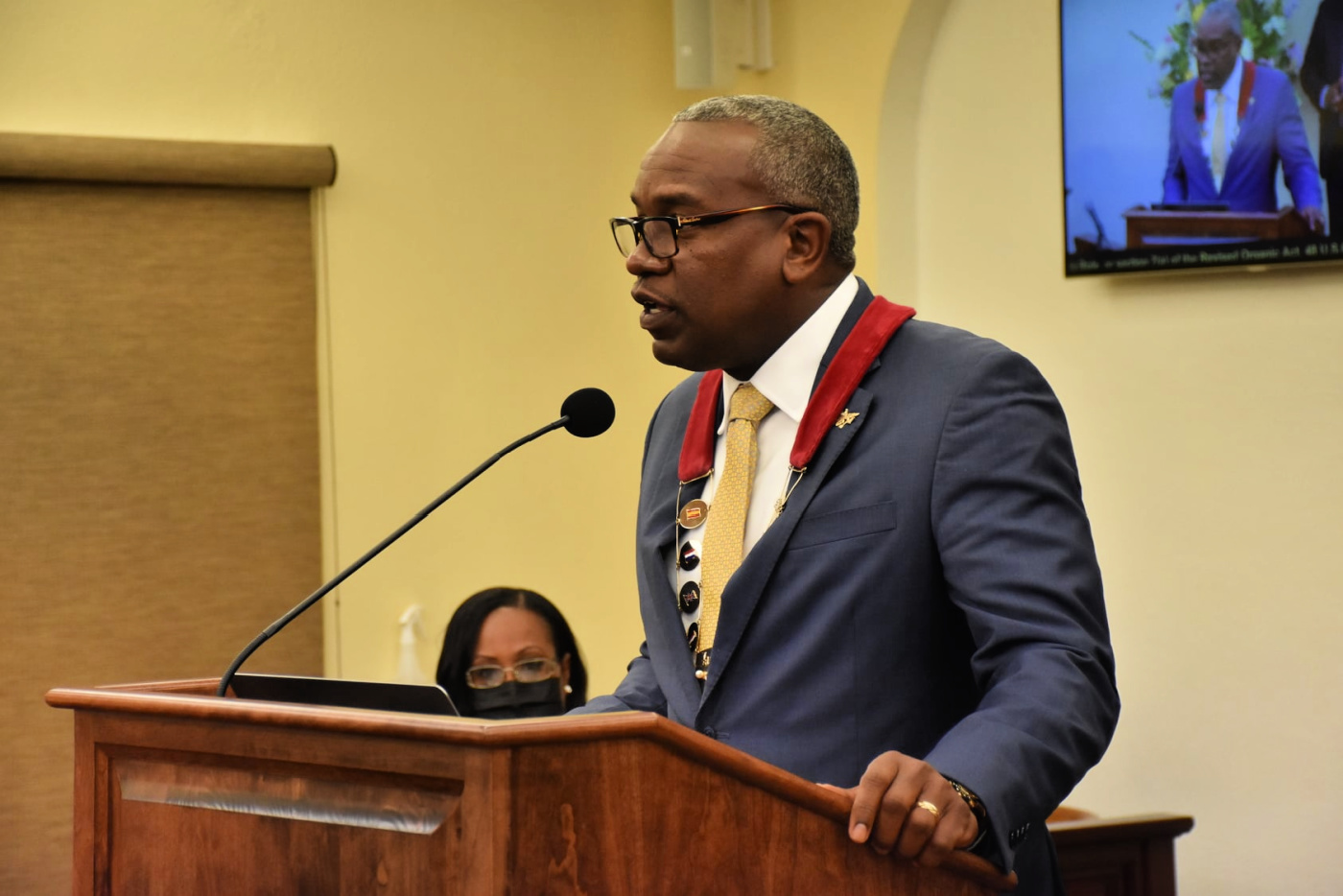 Governor Albert Bryan delivering his third State of the Territory Address on Mon., March 25, 2021 at the V.I. Legislature in the territory's capital.