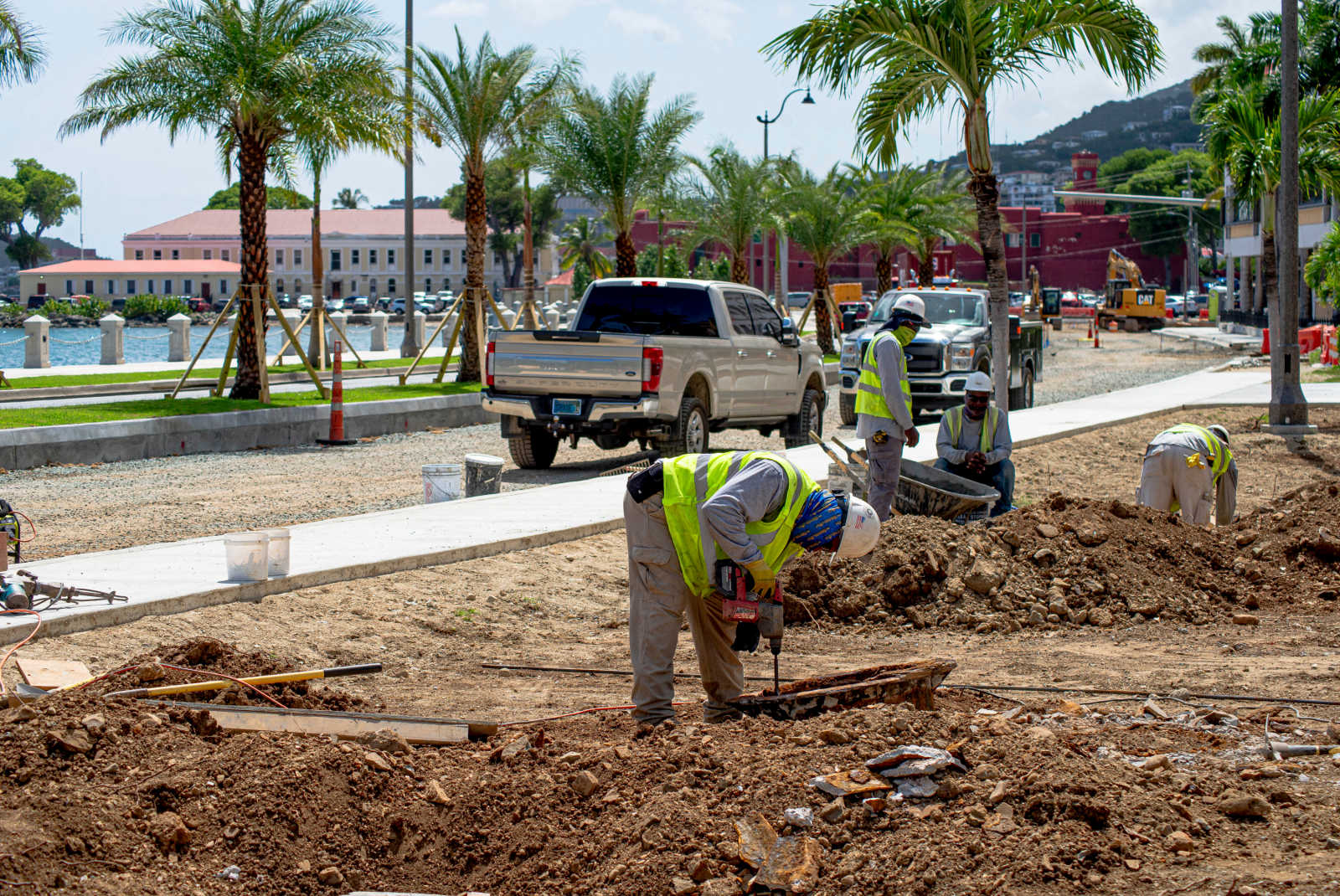Construction work in Charlotte Amalie near the Ron de Lugo Federal Building in St. Thomas, USVI.
