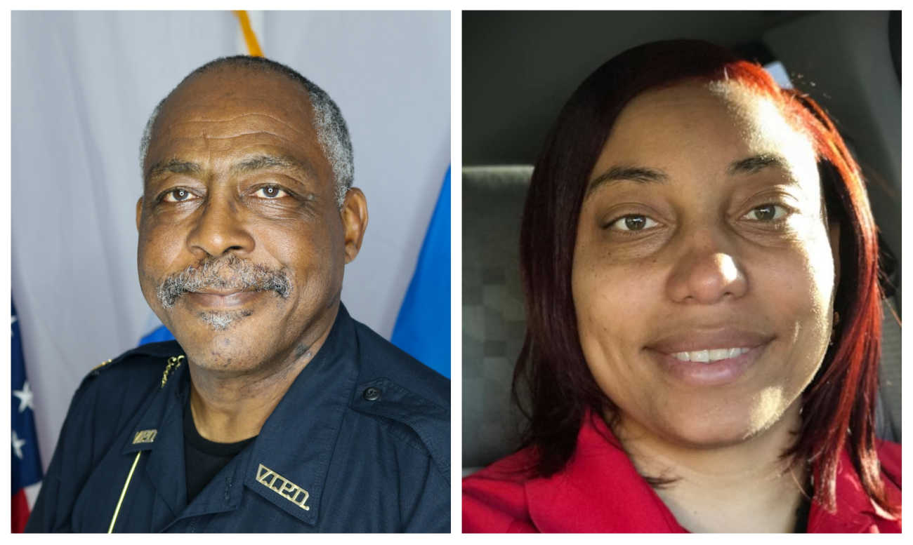 From left: Newly appointed St. John Deputy Police Chief Clayton Brown, and Vivianne P. Newton newly announced director of the Internal Affairs and Applicant Screening Bureau.