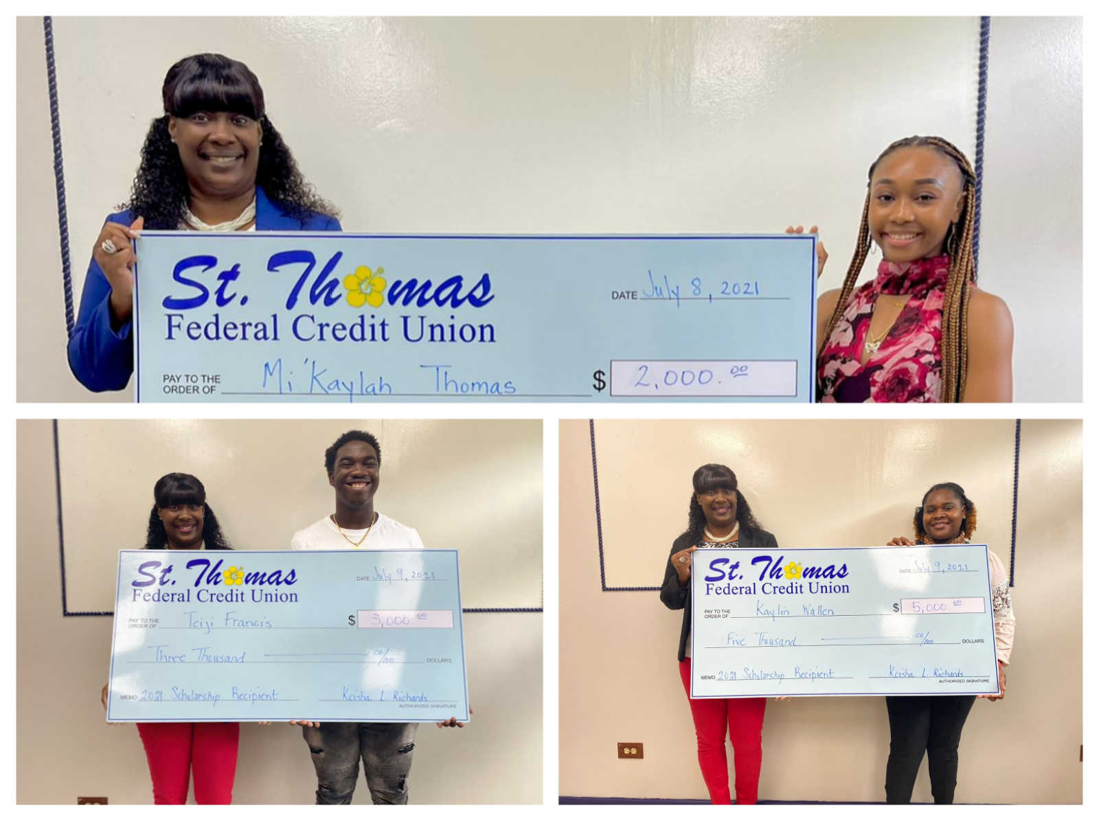 St. Thomas Federal Credit Union Provides $10,000 in Scholarships to Three College-Bound Students