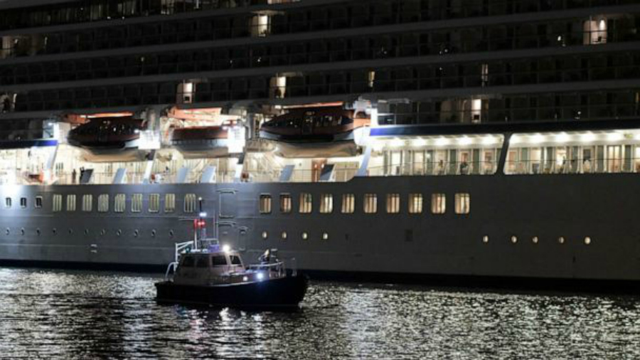 Local authorities and the U.S. Coast Guard search for a man who went overboard from a cruise ship in Old San Juan, PR, on Wednesday, Jan. 22, 2020.