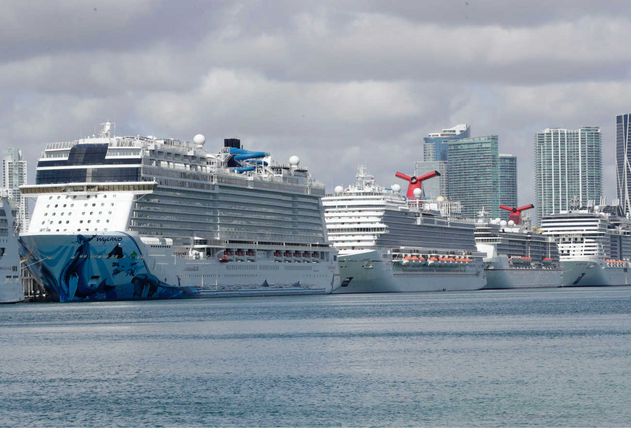 Cruise Ships docked at Port Miami on March 30, 2020