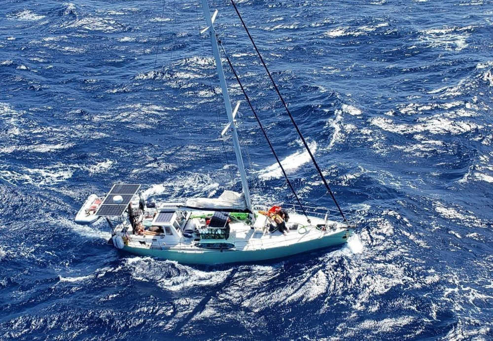 Coast Guard air and surface units assisted a distressed sailing vessel Feb. 22, 2021 that was taking on water with eight people onboard in the Caribbean Sea, approximately 80 nautical miles south of Santa Isabel, Puerto Rico.