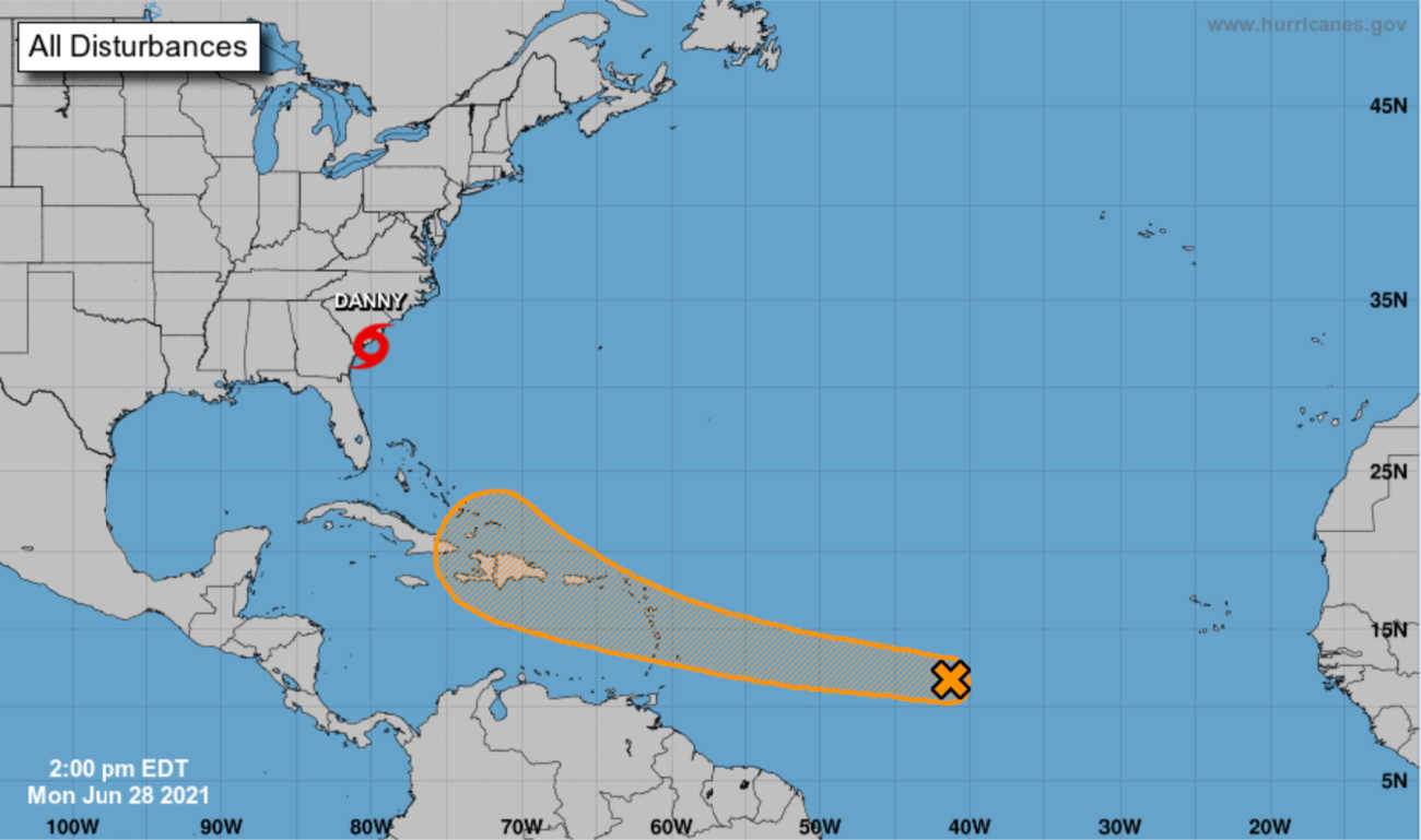 Tropical Wave Heading to Lesser Antilles, Including USVI Projected to See Slow Development in Coming Days; Tropical Storm Danny Eyes South Carolina