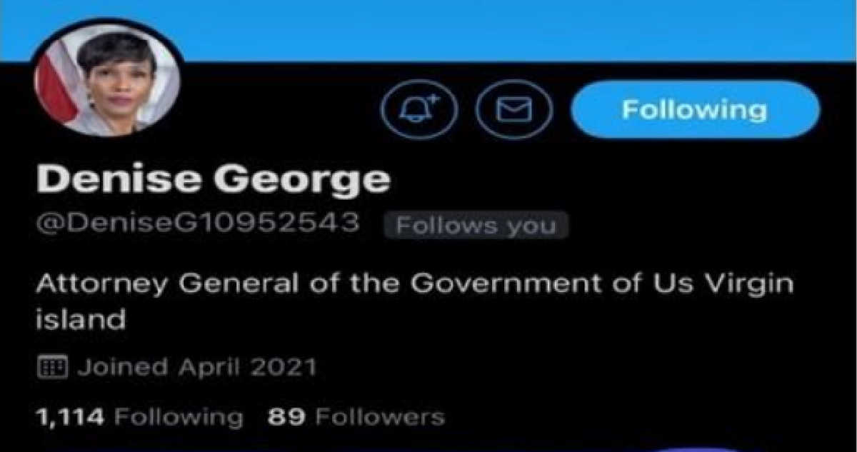 Fake Twitter handle purporting to be USVI Attorney General Denise George
