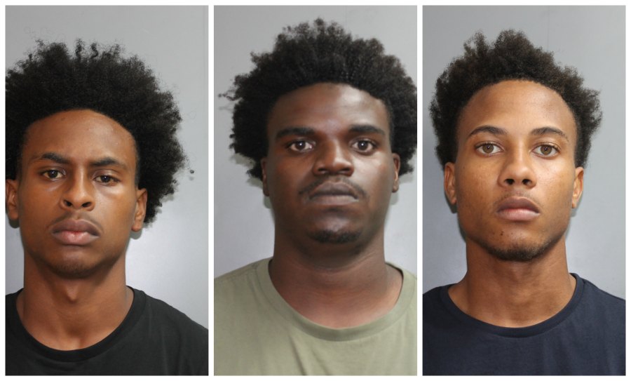 From left, mugshots of Nathan Warner, Devonte Anthony and K'Mani J Bruce
