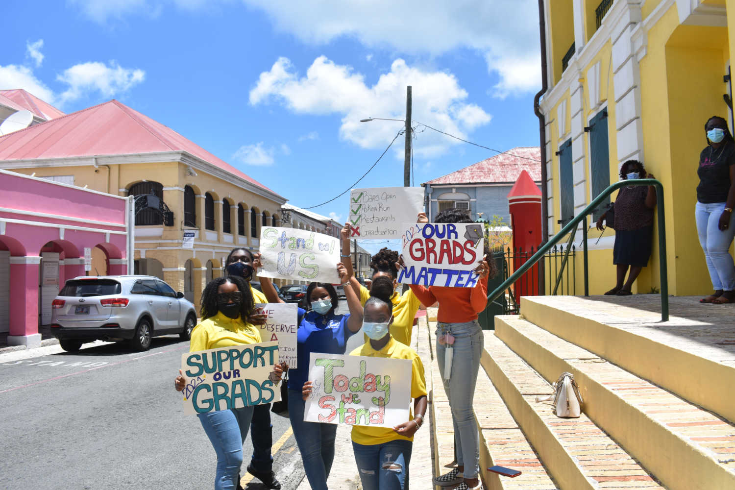 St. Croix Central High and Educational Complex students protested outside Gov’t House on St. Croix on Sat. May 8, 2021, displeasured by the Dept. of Education’s alleged flip-flopping on in-person graduation plans to settle on a drive-thru setup.