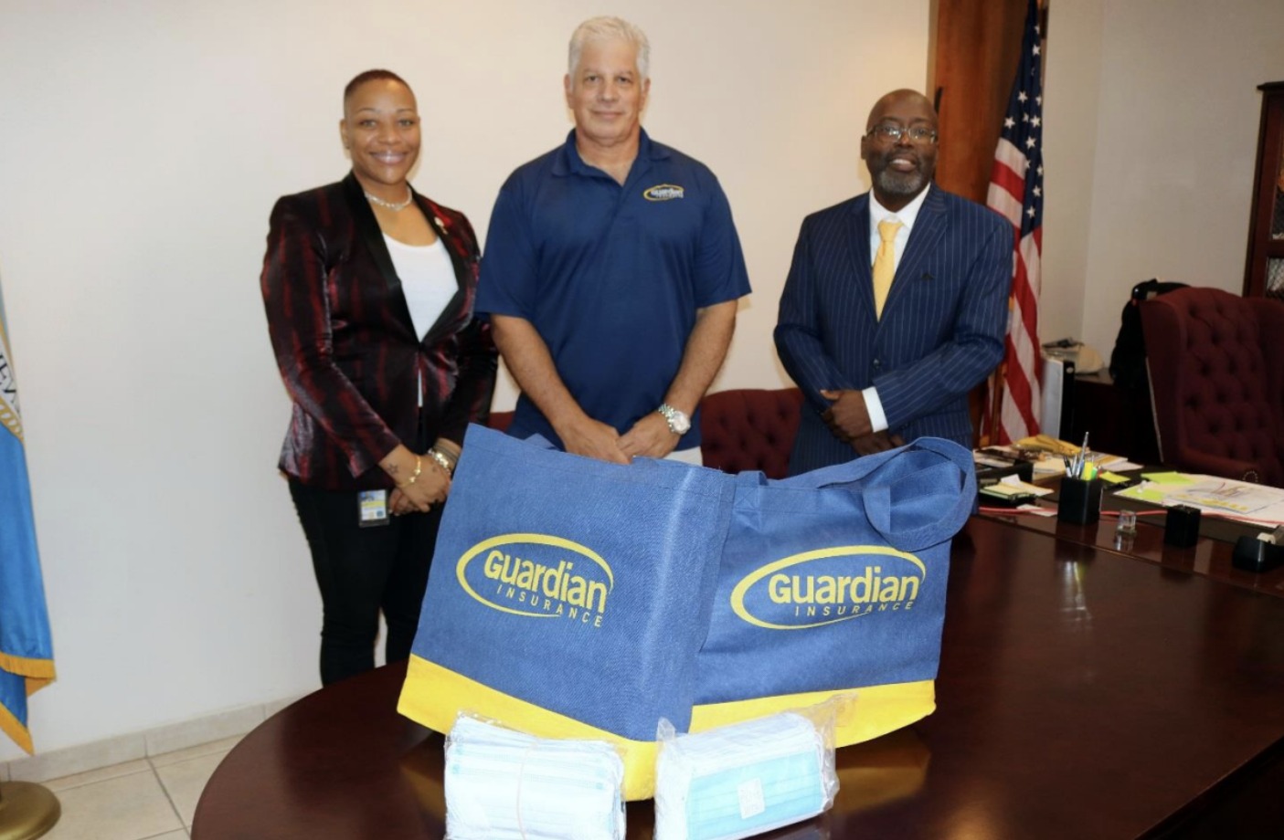 From left to right: Dr. Nicole Simms, Assistant Commissioner Department of Health, Mr. Celso Vargas, Guardian Insurance Company and Commissioner Trevor A. Velinor, Virgin Islands Police Department