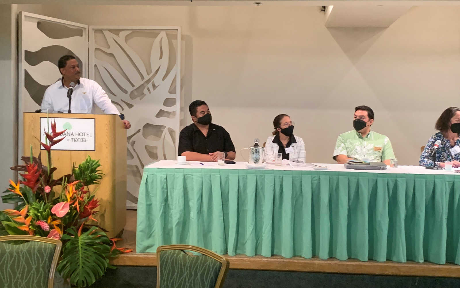 DPNR Commissioner Jean-Pierre Oriol gives a presentation during the Department of the Interior’s Climate and Infrastructure Conference in Honolulu, Hawaii.