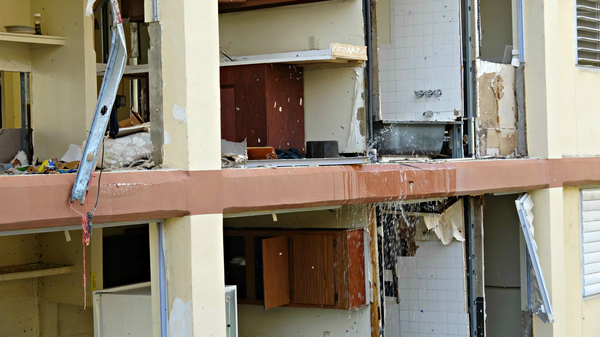 A portion of the Tutu High-Rise Housing Community destroyed by Hurricane Irma in 2017.