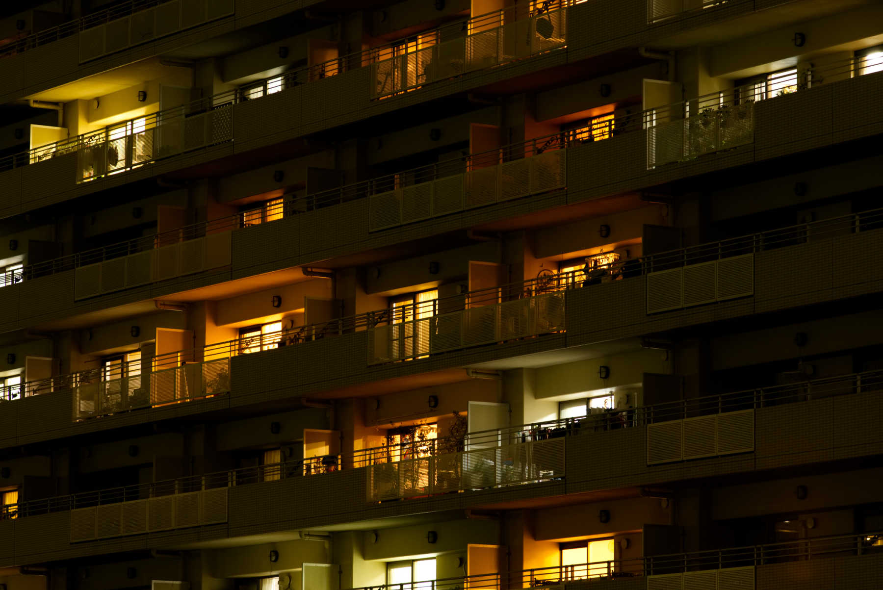 Light in an apartment at night similar to the Ruby M. Rouse Housing Community (Watergut).