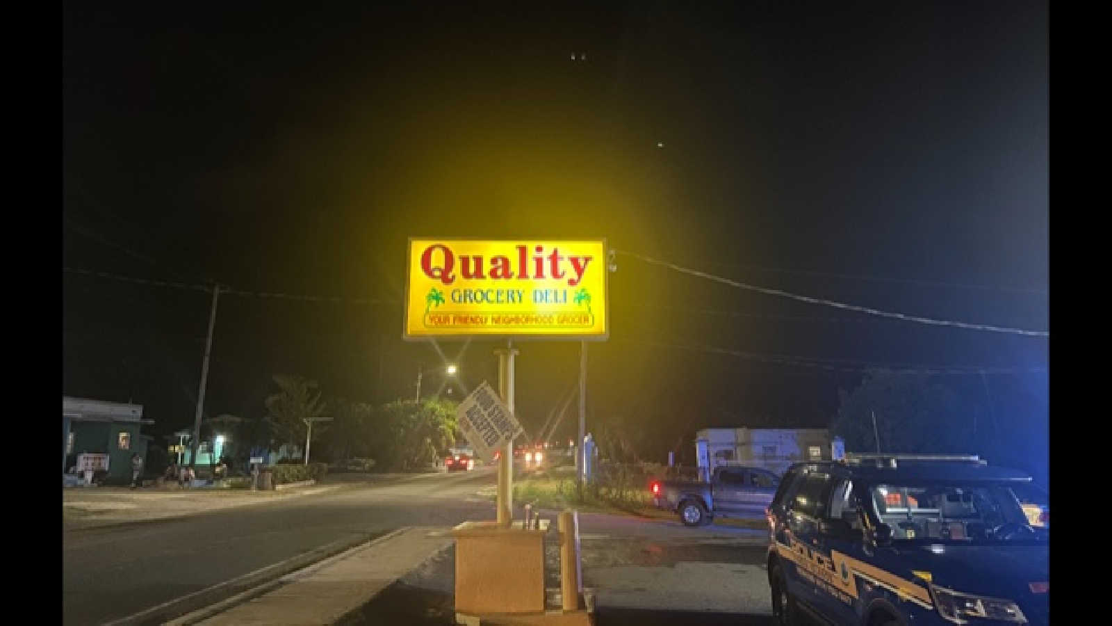 A police vehicle in the parking lot of Quality Grocery & Deli located in La Grande Princesse on St. Croix on June 24, 2022.