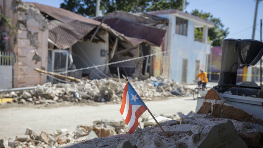 A damaged home and street in Guanica town after a 6.4-magnitude earthquake hit Puerto Rico, Jan. 7
