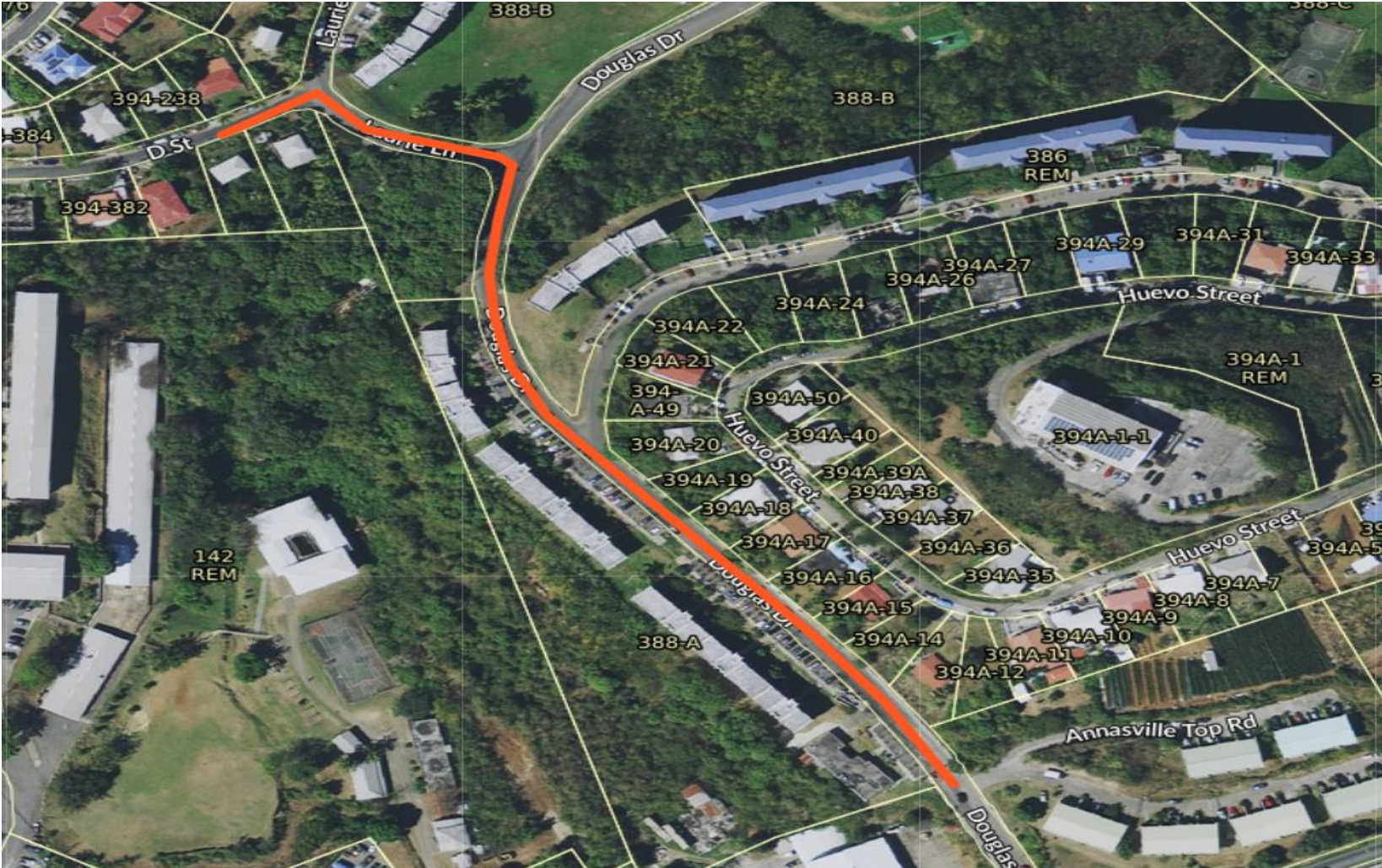 Map of roadway provided by the V.I. Housing Authority.