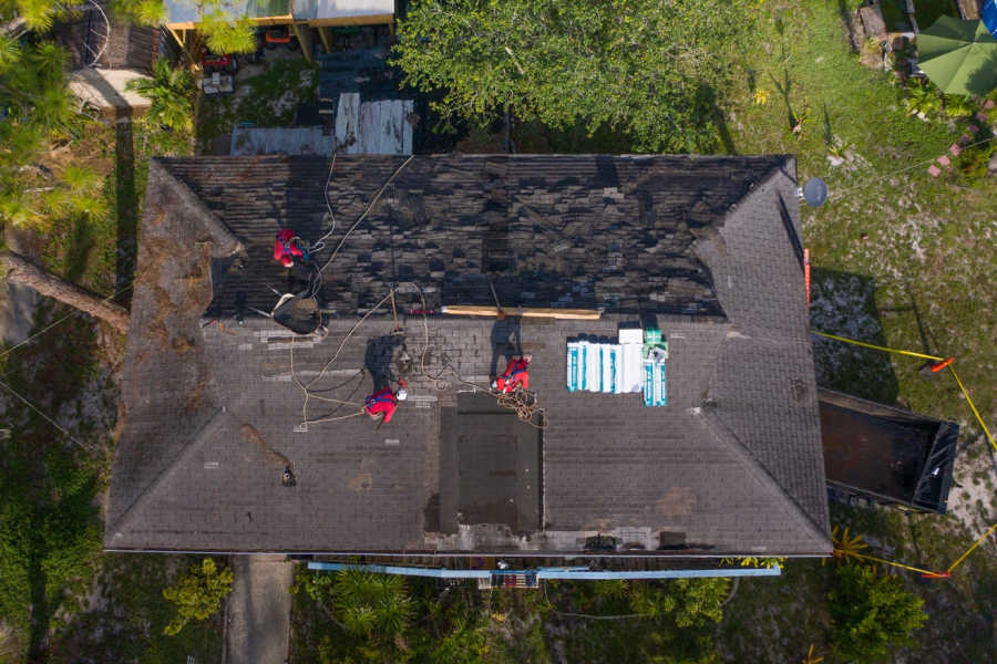 Work being performed on a roof.