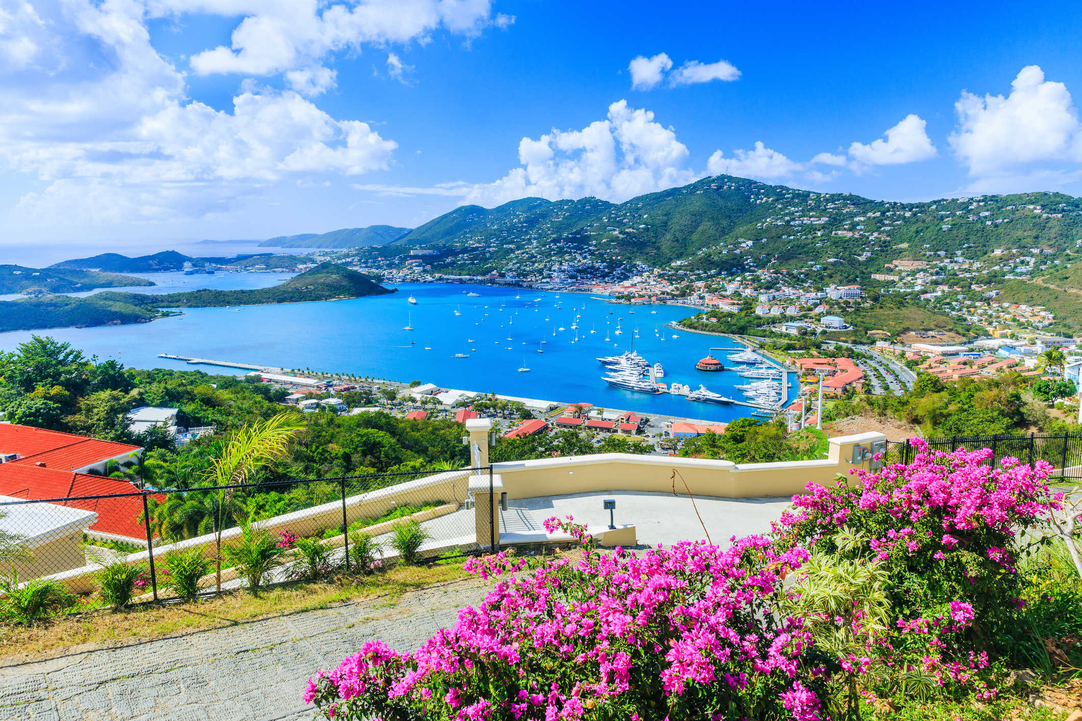 Aerial shot of Charlotte Amalie, St. Thomas.