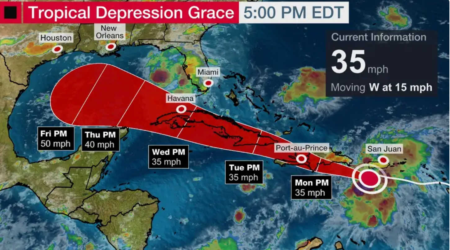 Tropical Storm Warning for USVI and PR Discontinued as Grace Weakens to Depression; Rain Expected Through Tuesday