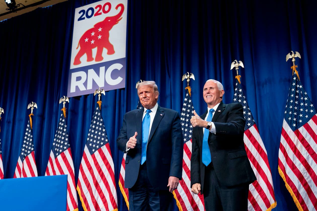 President Trump and Vice President Pence at the first day of the 2020 Republican Convention.