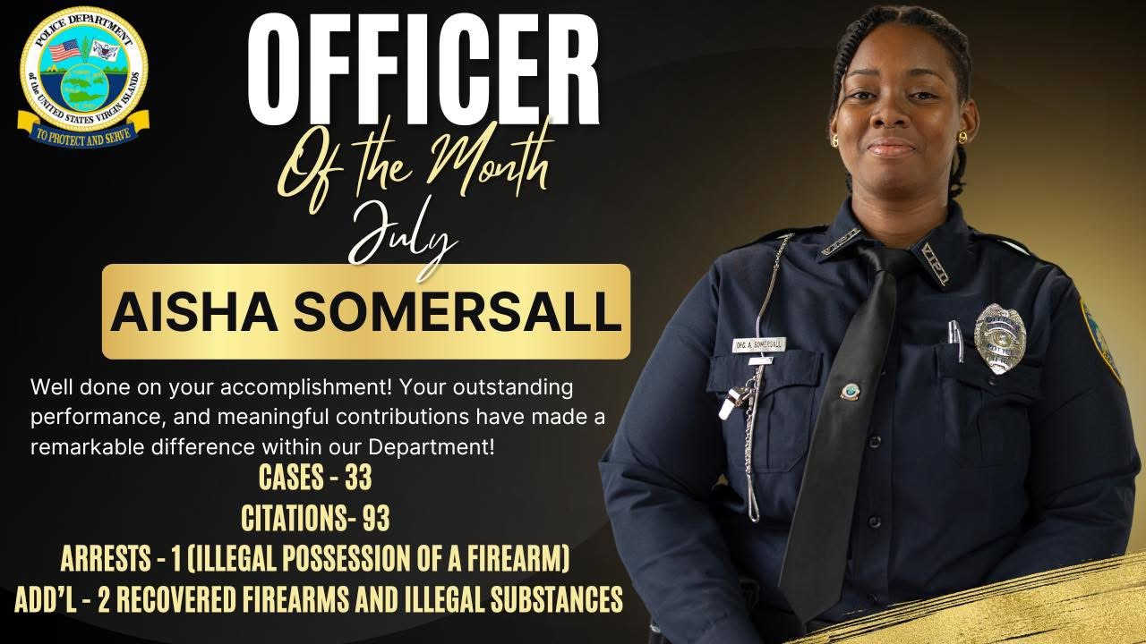 Aisha Somersall, honored by the VIPD as Officer of the Month in July 2024, faces grand larceny and appropriating lost property charges involving a missing $17,000 gold chain.