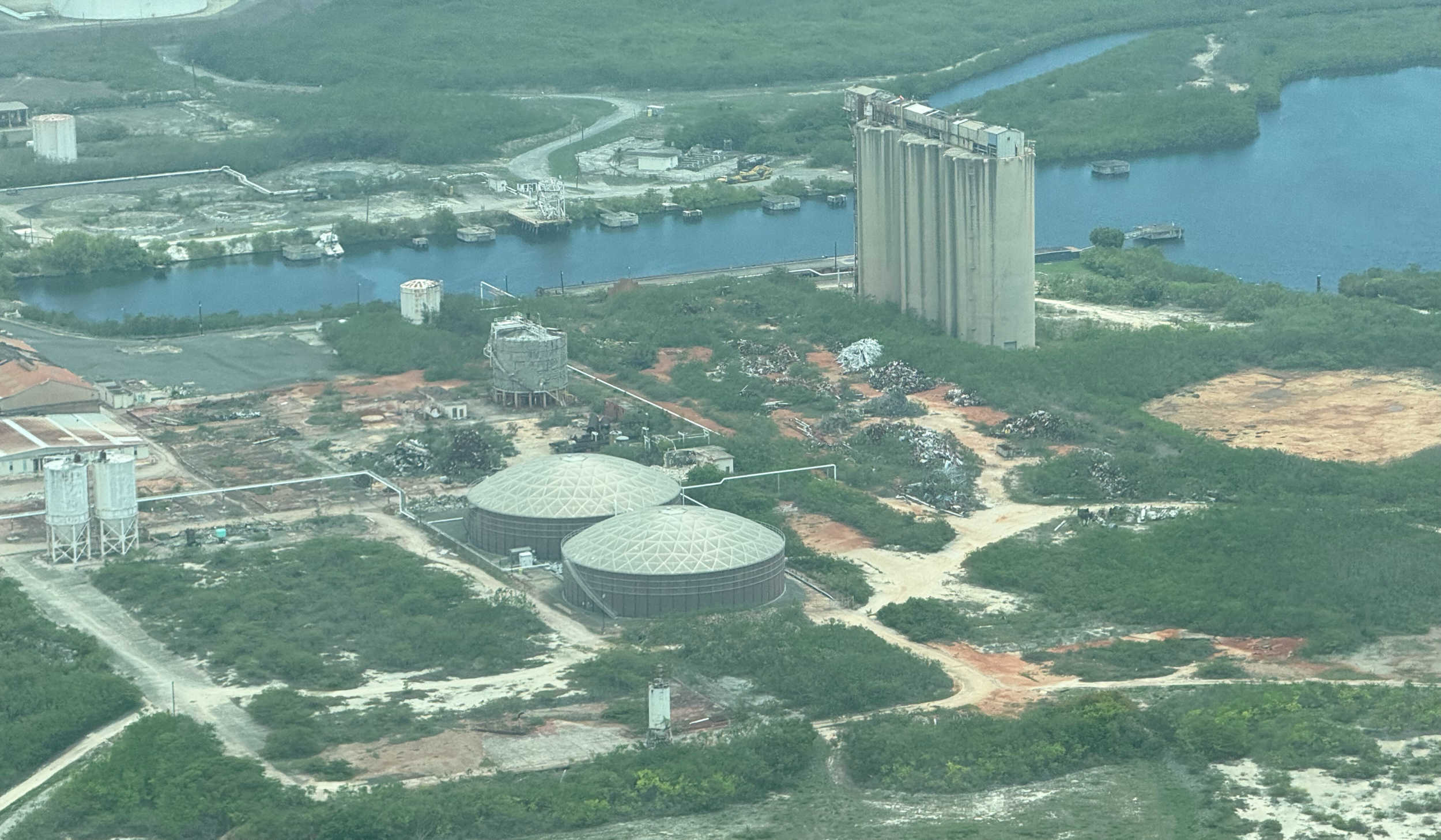 Aerial view of the former Martin Marietta alumina refinery site on St. Croix, where a lawsuit alleges Ludrick Donovan was exposed to toxic dusts, asbestos and chemicals during his employment.