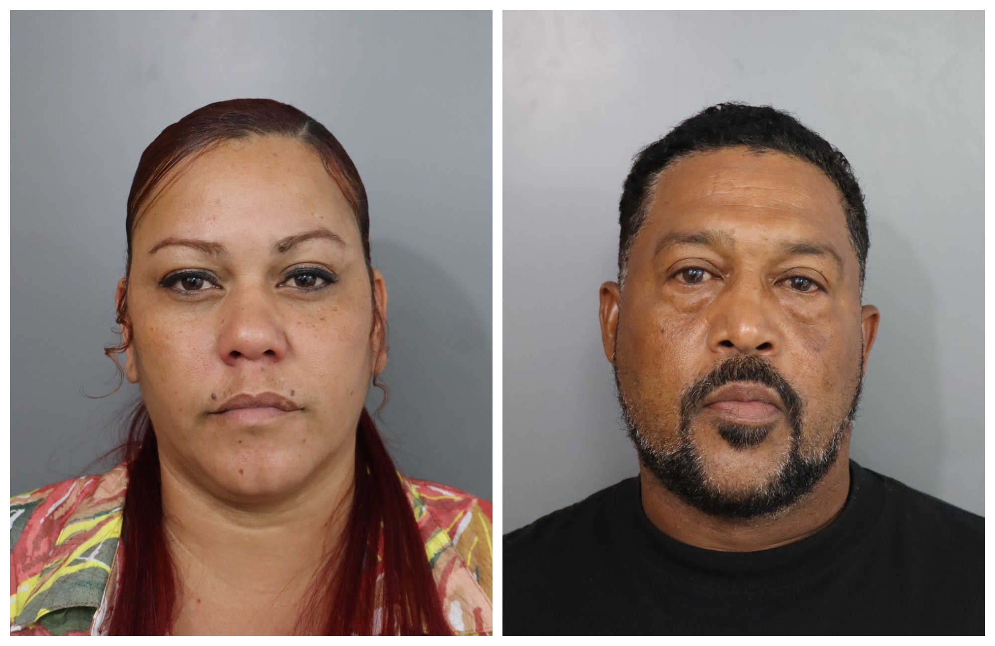 Mugshots of marred couple Omayra and Elliot Navarro.