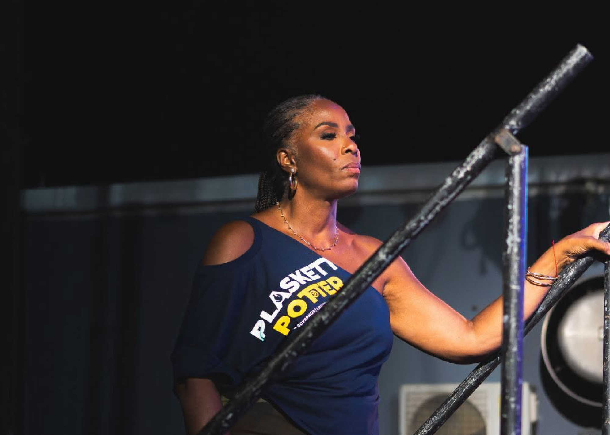 Stacey Plaskett appears at a 2026 campaign event as she continues her bid for governor of the U.S. Virgin Islands alongside running mate Milton Potter.