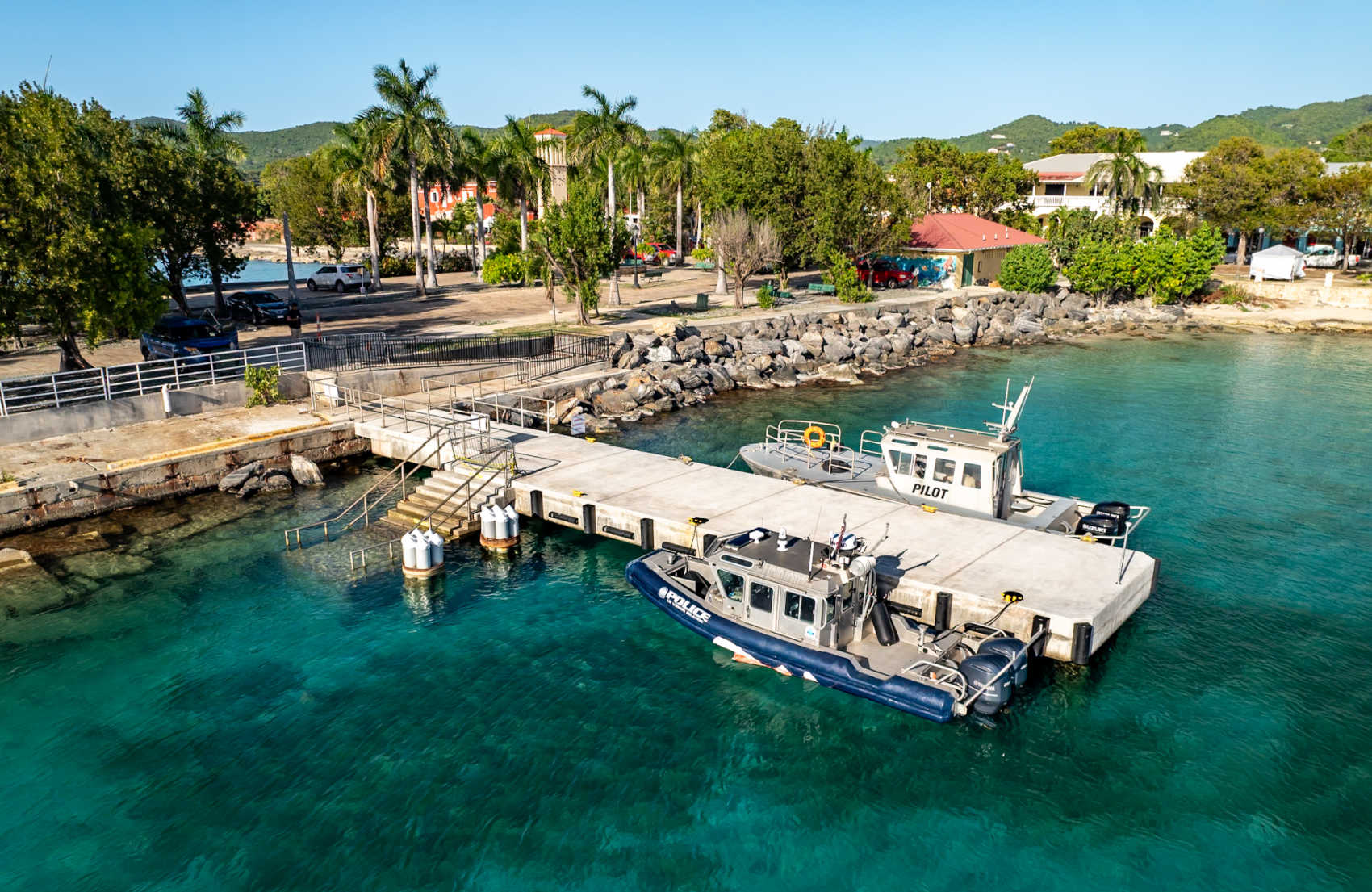 The rebuilt south tender landing service pier at the Ann E. Abramson Marine Facility in Frederiksted.