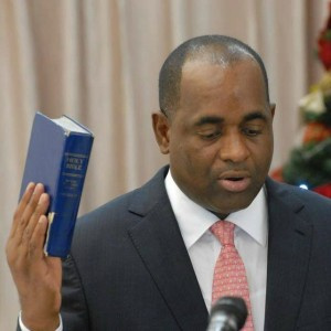 Roosevelt Skerrit being sworn in as the Prime Minister of Dominica for the fourth term. He is the first Prime Minister to achieve this milestone in Dominica.