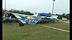 Collapsed stage at the sports field behind the St. Croix Educational Complex facility.