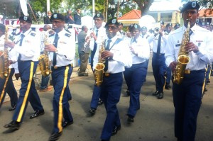 Soldiers march at Post Inaugural event held in Frederiksted.