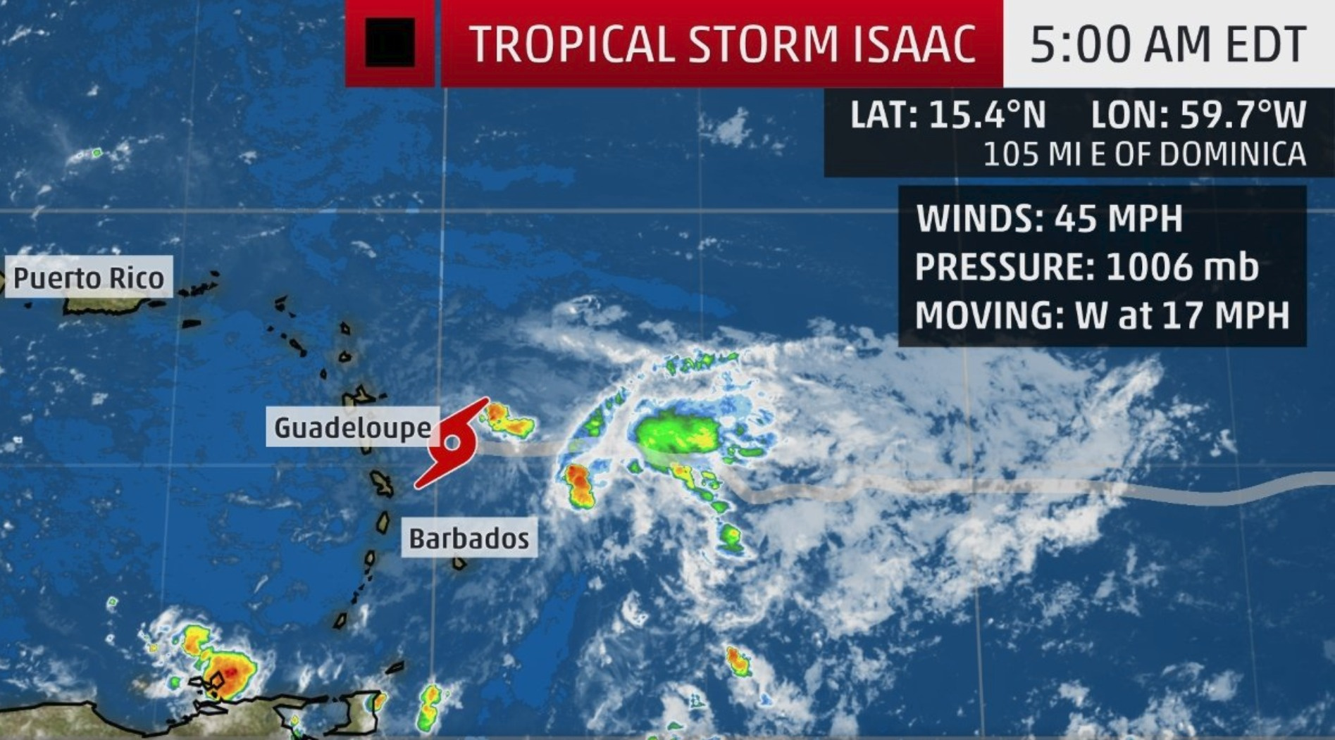 Isaac Projected To Further Weaken As It Passes South Of St. Croix; Some Rain Is Expected