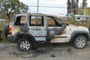 Torched Jeep Liberty at a WAPA parking lot for VITOL employees in Christiansted