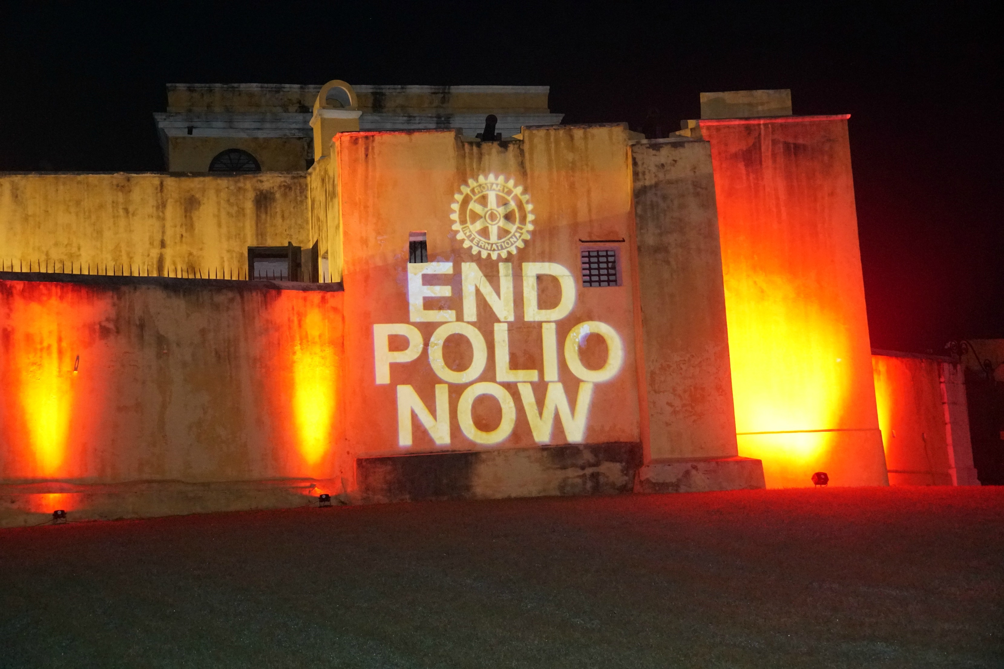 Fort Christianvaern Transformed With Red Lights For World Polio Day