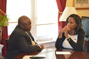 Governor Kenneth Mapp and Delegate to Congress Stacey Plaskett at Plaskett's D.C. office.