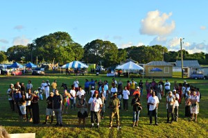 Event-goers forming a peace circle.